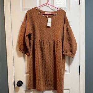 Simply Southern Mystic Tan Dress with Pearl Details